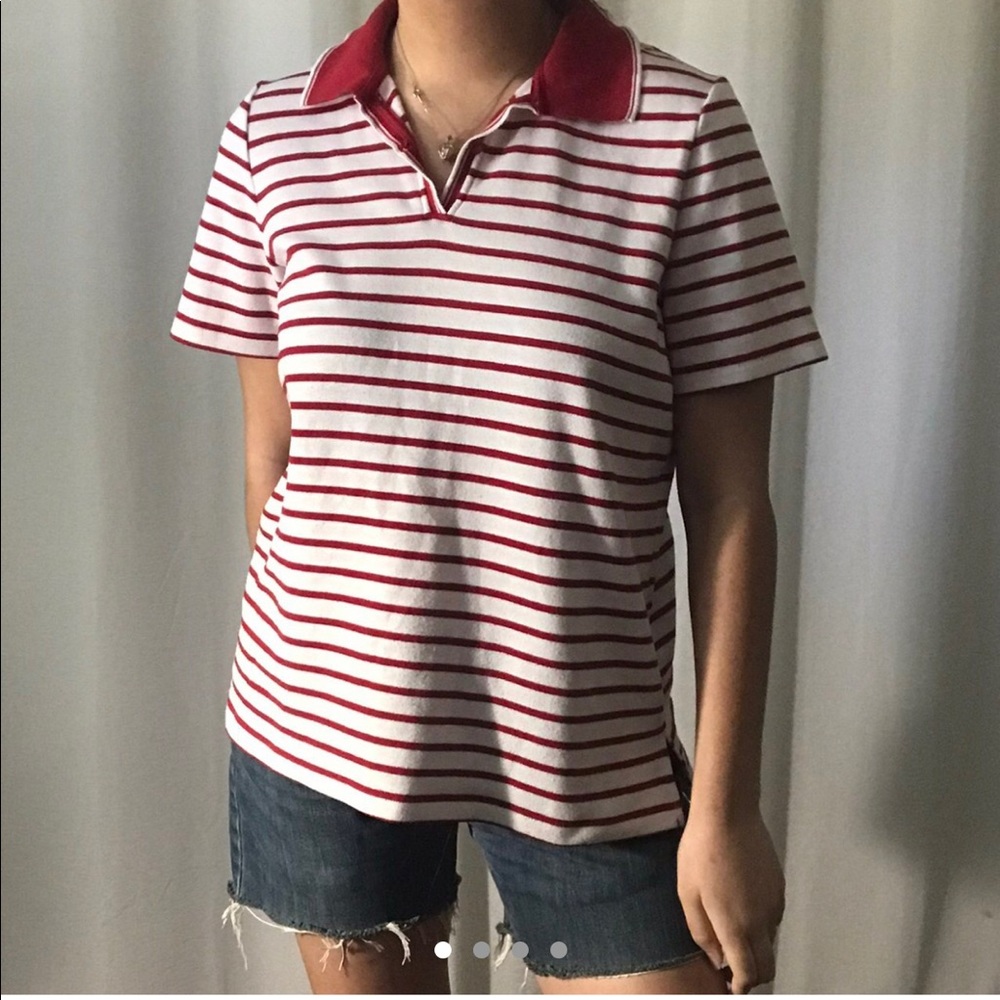 alison daley red and white striped polo